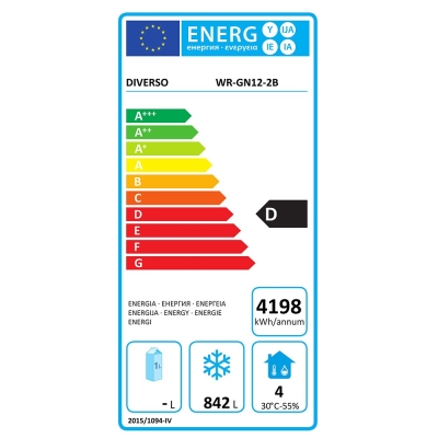 Armoire congélateur ventilée 1200 Lit. 2 portes GN 2/1, sur roues, 2 avec freins WR-GN12-2B